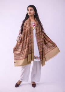 Elegant Merino Wool Stole with Classic Stripe Design - Caramel