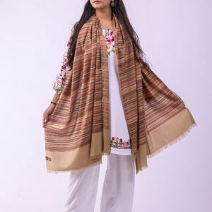 Elegant Merino Wool Stole with Classic Stripe Design - Caramel