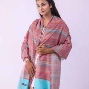 Elegant Merino Wool Stole with Classic Stripe Design - Cyan