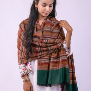Elegant Merino Wool Stole with Classic Stripe Design - Dark Green