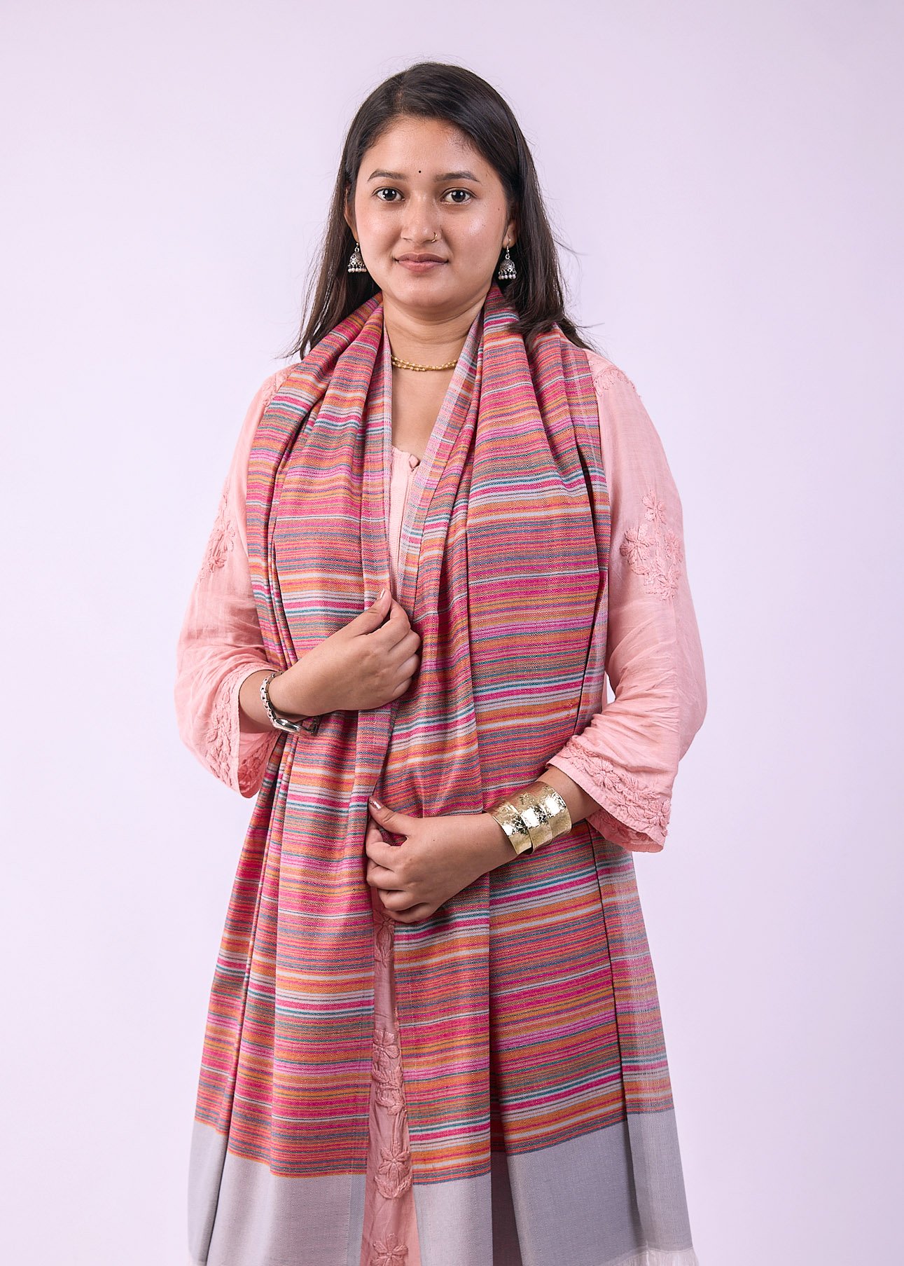 Elegant Stole with Classic Stripe Design – Gray - Image 3