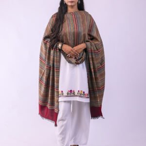 Elegant Merino Wool Stole with Classic Stripe Design - Maroon