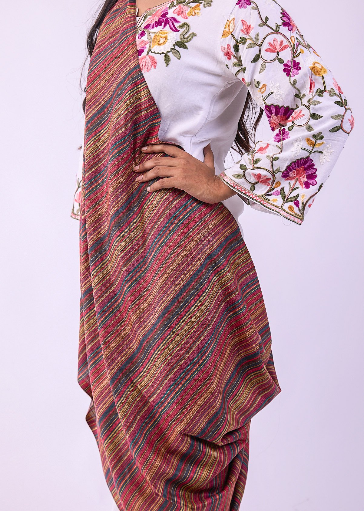 Elegant Merino Wool Stole with Classic Stripe Design - Slate - Image 2