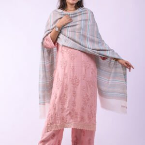 Elegant Merino Wool Stole with Classic Stripe Design - White