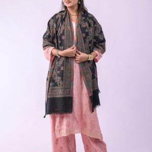 Elegant Multicolour Floral Stole - Black