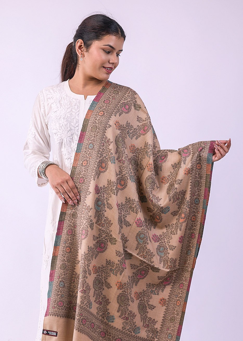 Elegant Multicolour Floral Stole - Caramel - Image 4