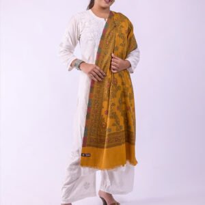 Elegant Multicolour Floral Stole - Mustard