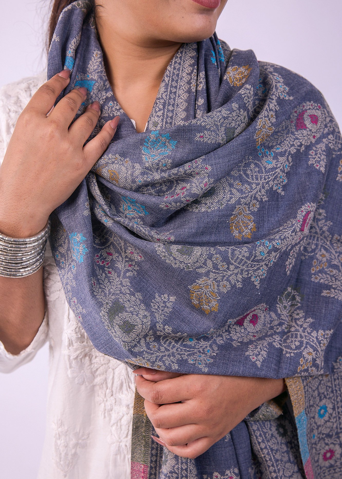 Elegant Multicolour Floral Stole - Slate