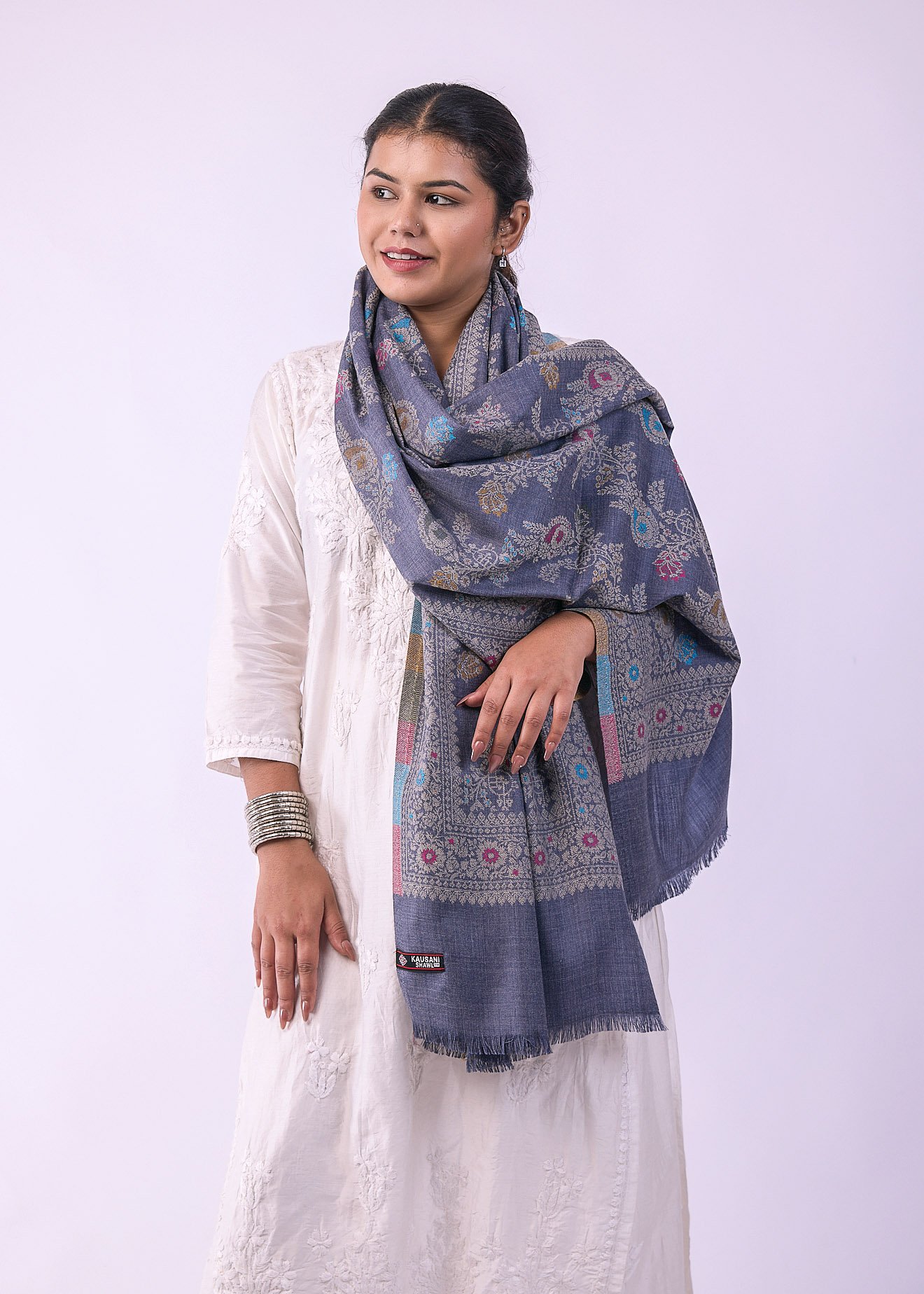 Elegant Multicolour Floral Stole - Slate - Image 2