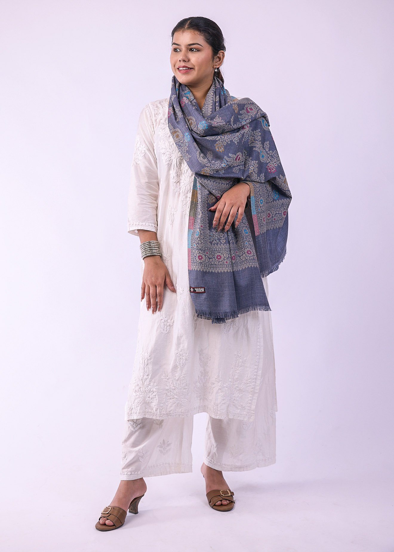 Elegant Multicolour Floral Stole - Slate - Image 3