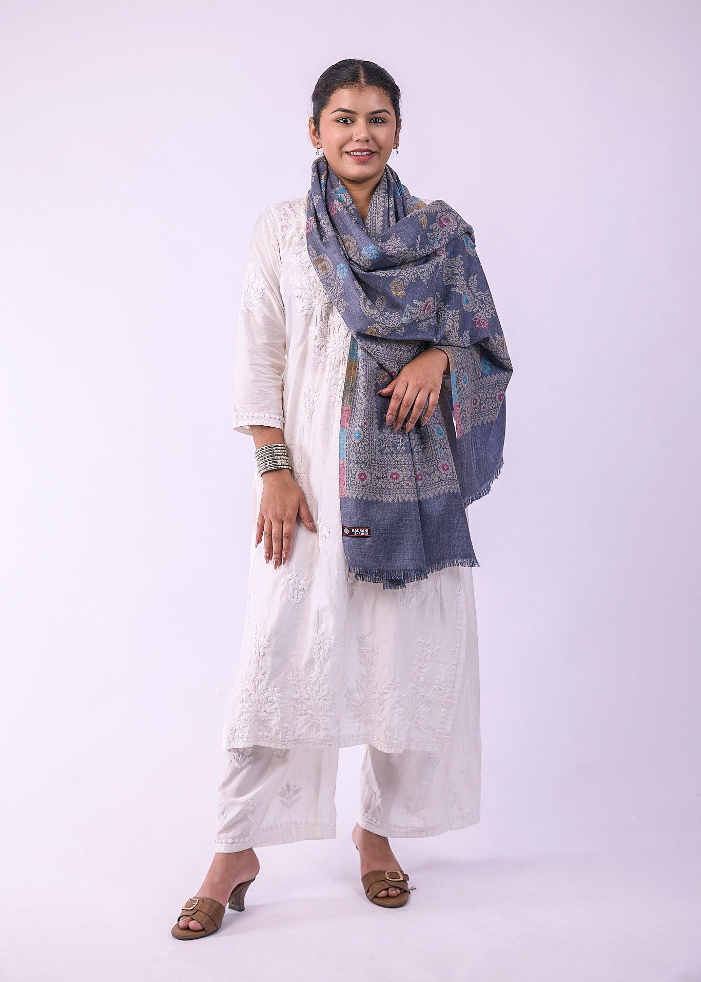 Elegant Multicolour Floral Stole - Slate - Image 4