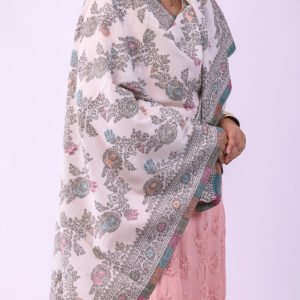Elegant Multicolour Floral Stole - White