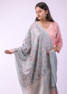 Premium Bridal Partywear Semi Pashmina Stole with Fine Embroidery - Aqua Blue