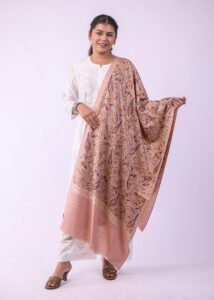 Premium Bridal Partywear Semi Pashmina Stole with Fine Embroidery - Coral Pink