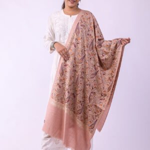 Premium Bridal Partywear Semi Pashmina Stole with Fine Embroidery - Coral Pink