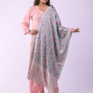 Premium Bridal Partywear Semi Pashmina Stole with Fine Embroidery - Gray