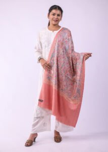 Premium Bridal Partywear Semi Pashmina Stole with Fine Embroidery - Peach