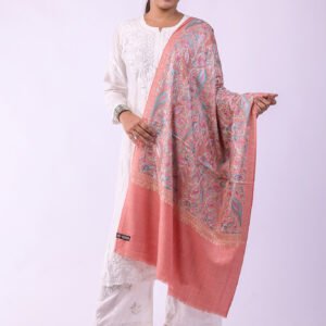 Premium Bridal Partywear Semi Pashmina Stole with Fine Embroidery - Peach