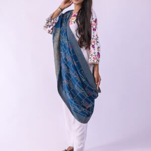 Signature Floral Design Stole - Navy Blue