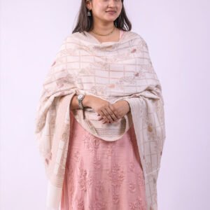 Signature Floral Design Stole - Off White