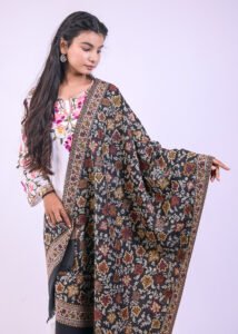 Vibrant Multicolour Botanical Design Stole - Black