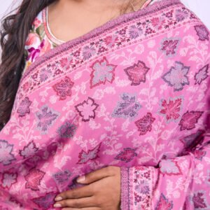 Vibrant Multicolour Botanical Design Stole - Lavender