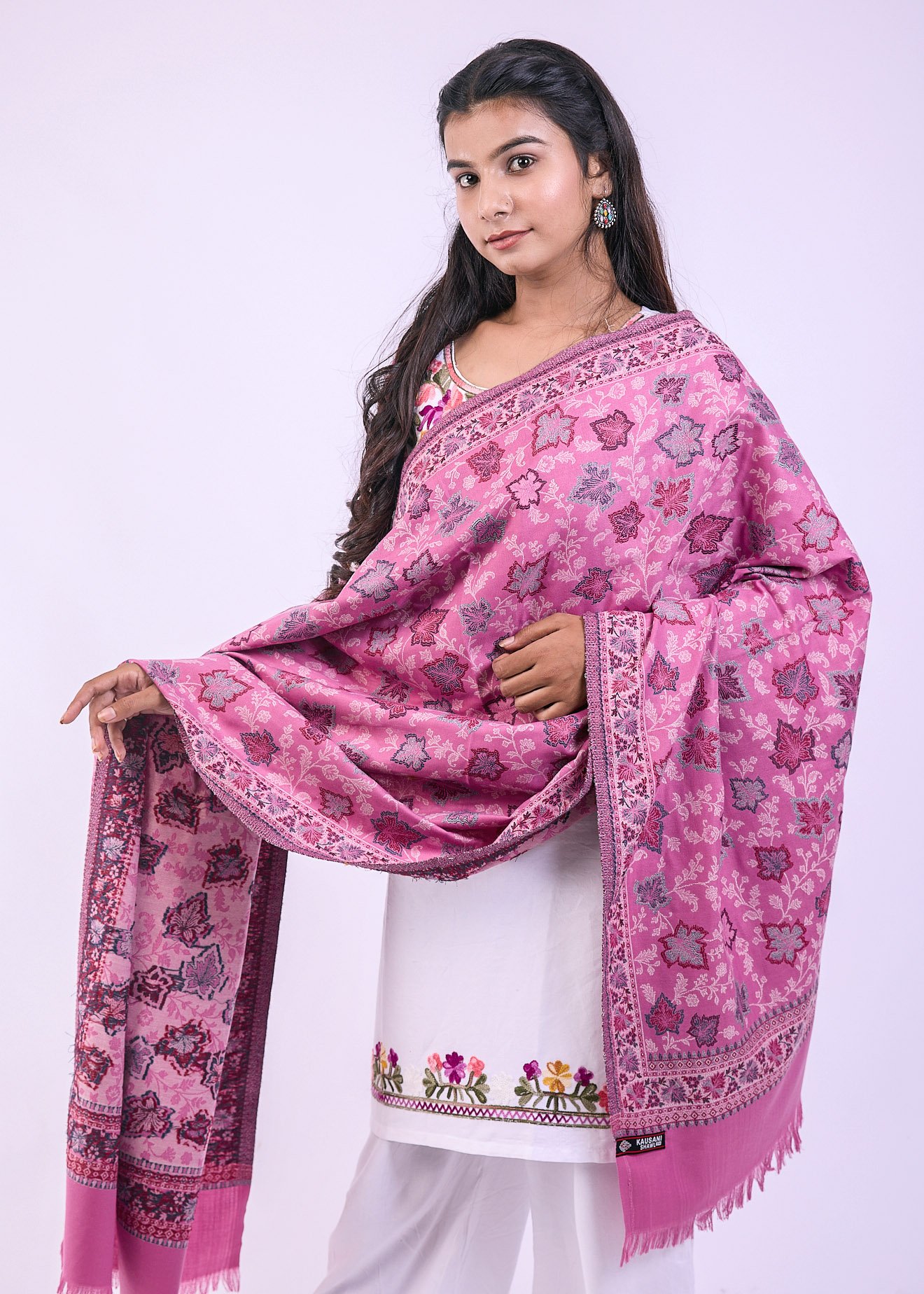Vibrant Multicolour Botanical Design Stole - Lavender - Image 2