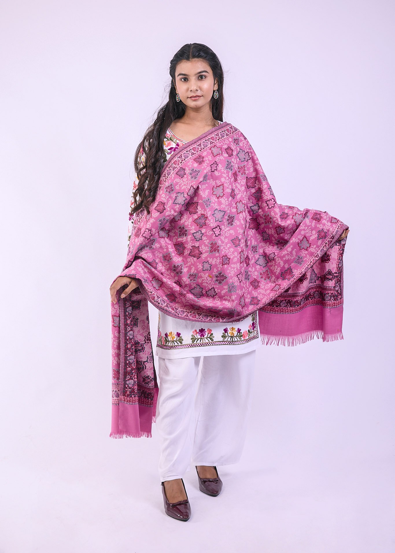 Vibrant Multicolour Botanical Design Stole - Lavender - Image 3