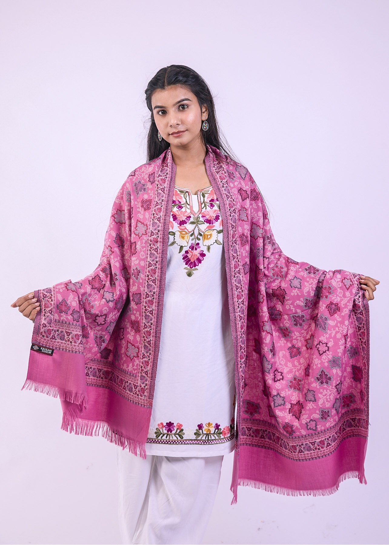 Vibrant Multicolour Botanical Design Stole - Lavender - Image 4