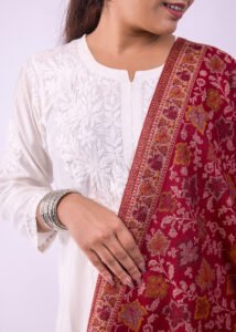 Vibrant Multicolour Botanical Design Stole - Maroon