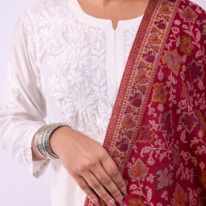 Vibrant Multicolour Botanical Design Stole - Maroon