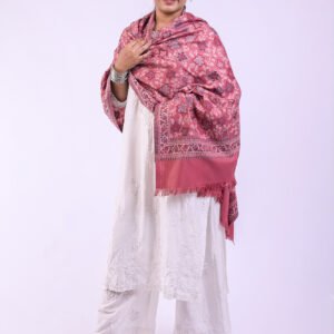 Vibrant Multicolour Botanical Design Stole - Pale Pink